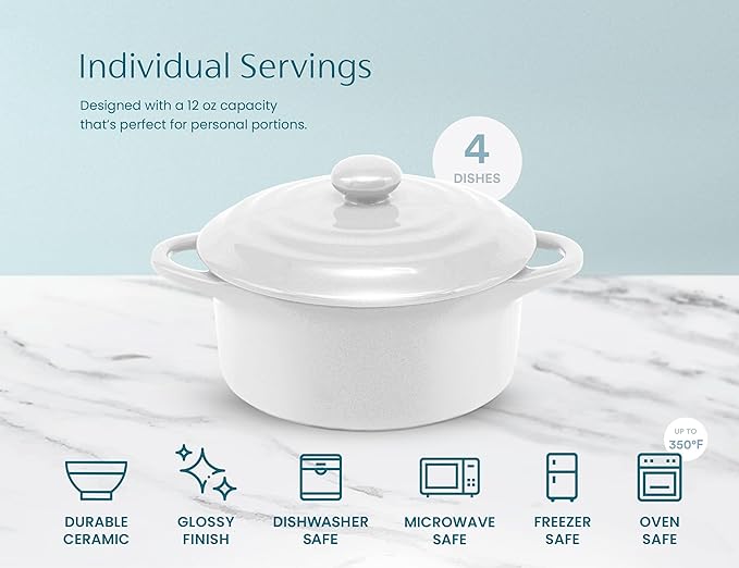 Kook Ceramic Mini Cocotte Set, Small Casserole Dishes