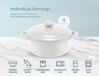 Kook Ceramic Mini Cocotte Set, Small Casserole Dishes