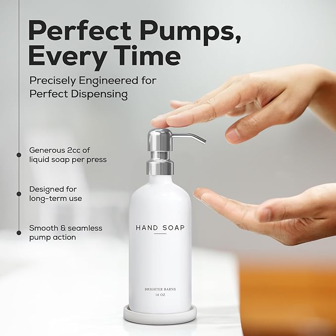 White Glass Hand Soap Dispenser Bathroom Set by Brighter Barns