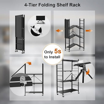 Himix Storage Shelves with 20 Hooks, 4-Tier Foldable Shelves