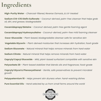 Rustic Strength Natural Dish Soap, Lemon & Eucalyptus, 1 Gallon Plastic | High-Lathering, Concentrated,Plant-Based Formula,Tough Grease Cleaner