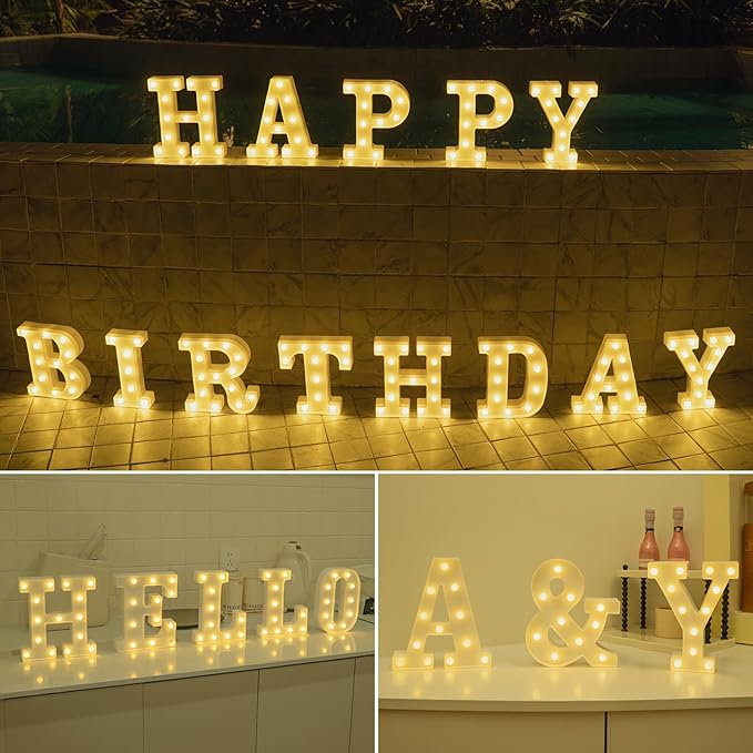 Foaky Rechargeable LED Letter Lights Sign Marquee Light Up Letters Sign for Night Light Wedding/Birthday Party Christmas Lamp Home Bar Decoration (G)