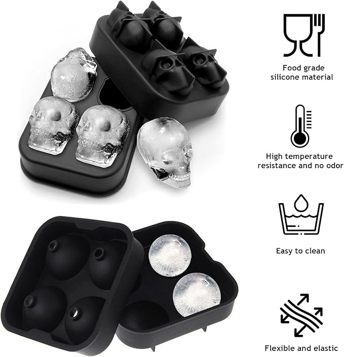 2 Pack Halloween Ice Cube Molds, Halloween Reusable Ice Cube Tray