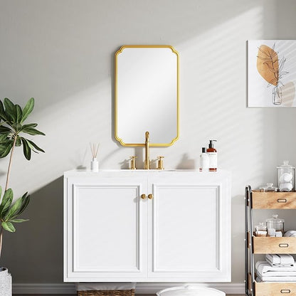 22x34 Inch Gold Bathroom Mirror, Metal Framed Wall Mirror