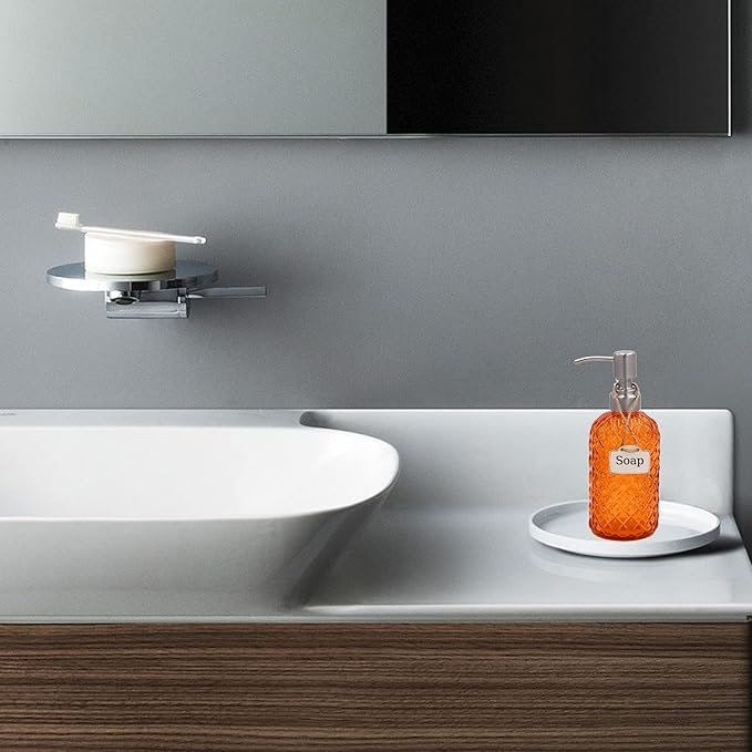 16 oz Diamond Pattern Glass Soap Dispenser, Kitchen and Bathroom Refillable