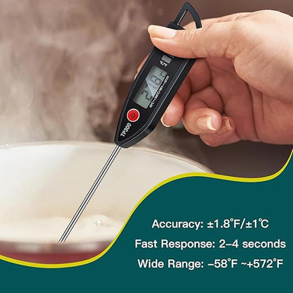 3 Pcs Instant Read Meat Thermometer with Long Probe 9.65 Inch Kitchen Cooking Food Candy Waterproof Digital Thermometer for BBQ Water Milk Yogurt Liquid (Pointed,Black)