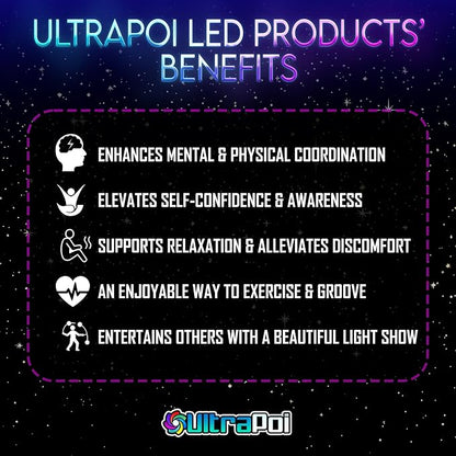 UltraPoi Ultralight LED Glow Stick (Pair (2)) - Customizable Rainbow Light Stick with Over 70 Brilliant Color Modes & Flashing Patterns - LED Concert Light Stick for Poi, Flow Arts, & Light Spinning