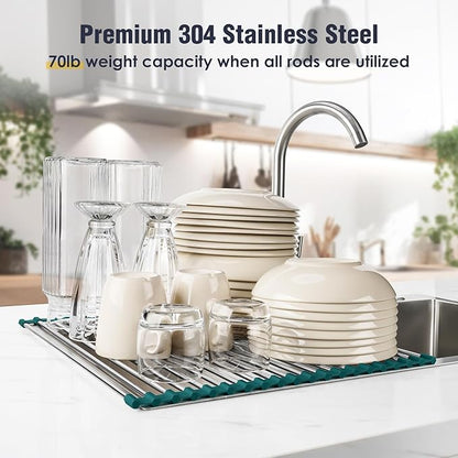 Tomorotec Stainless Steel Roll Up Dish Drying Rack, Foldable Over The Sink