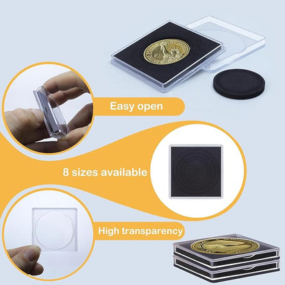 40 Pcs Clear Coin Collection Holders with Sponges 43mm Coin Capsules Morgan Silver Dollar Coin Snap Holder Protectors for Collectors (8 Adjustable Diameters: 19/21.5/24.5/27/31/33/38/40mm) (40)