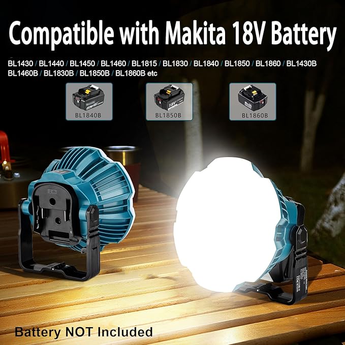 LED Camping Lantern Light Compatible with Makita 18V Battery, 2400LM 3 Adjustable Brightness Cordless Portable LED Work Light Floodlight with Hook for Tent Jobsite Ceiling(No Battery)
