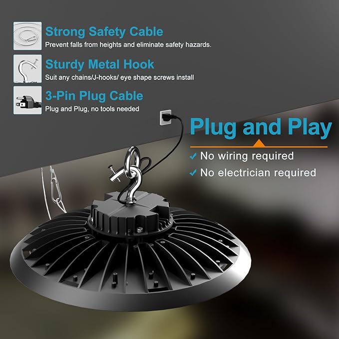ACOHOOK 420W LED High Bay Light 5000K Daylight UFO Commercial Bay Light