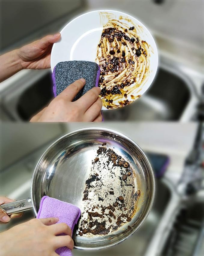 UPSTAR Kitchen Sponges for Dishes, Microfiber Cleaning Scrubber, Non-Scratch