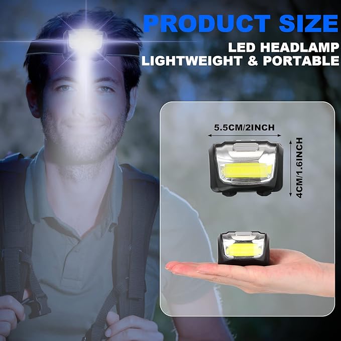 Macarrie 18 Pack LED Headlamps IPX4 Waterproof 3 Modes Headlamp Flashlight Bright Head Lights Camping Accessories for Adults Kids Hiking, Running, Repairing, Fishing, Batteries Not Included(Black)