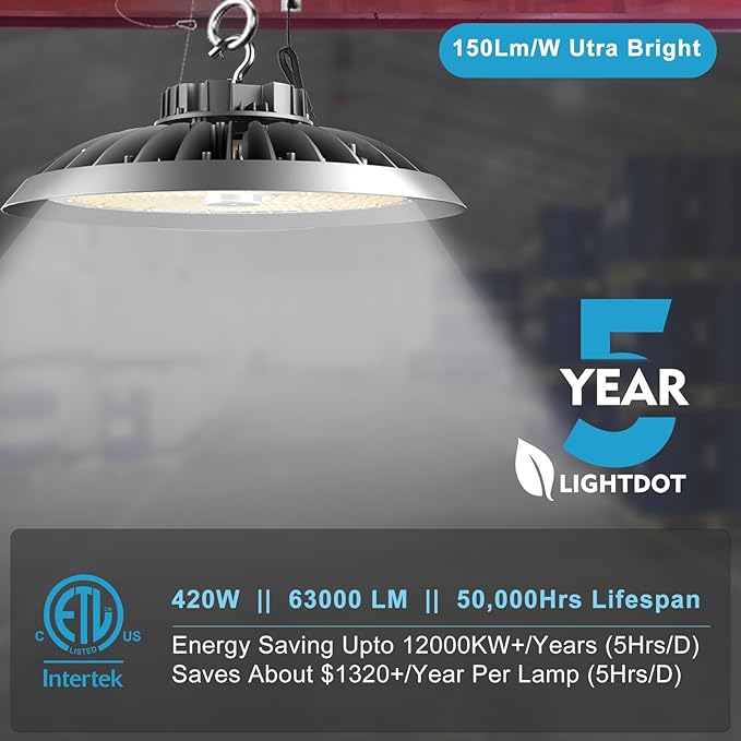 ACOHOOK 420W LED High Bay Light 5000K Daylight UFO Commercial Bay Light