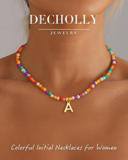 Colorful Initial Necklaces for Girls Women - Cute Beaded Choker Initial Necklace Teen Girl Gifts Trendy Stuff, Bohemian Letter Necklace Personalized Gifts for Girls Women Jewelry
