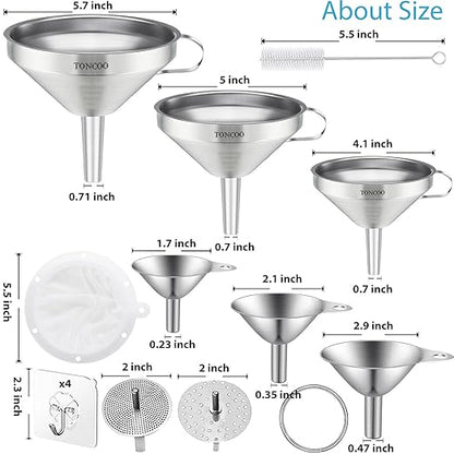 Toncoo 6 Pack Stainless Steel Funnels