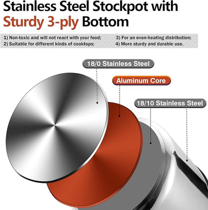 P&P CHEF 12 Quart Stainless Steel Stock Pot