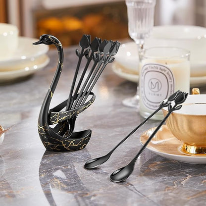 Black Small Coffee Spoon Holder Set, Swan Base