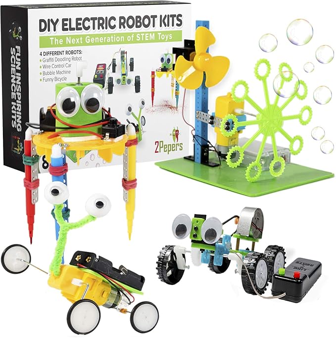 Electric Motor Robotic Science Kits for Kids (4-in-1), DIY STEM Toys Kids Science Experiment Kits,Building Educational Robotics Kit for Boys and Girls,Circuit Engineering Science Project Kits