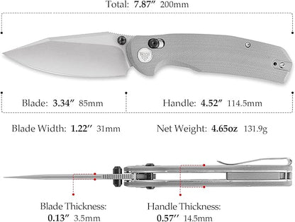 Axis Knives, EDC Folding Knife for Men, Pocket Knife with Clipï¼?.34??14C28N Steel,Thumb Stud Blade,Grey G10 Handle.Outdoor Camping Tool，Hornet-03G