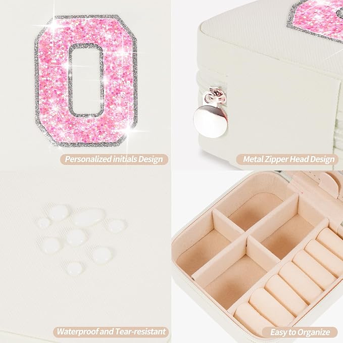 Personalized Jewelry Case for Women Girls - Fashion Mini Jewelry Boxes - Trendy Travel Jewelry Organizer with Initials Letter - Teen Gifts | Cream,O