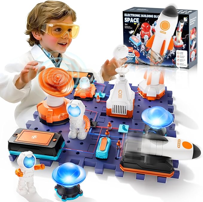 VATOS Space Science Circuit Kits for Kids - 31PCS Electronics Exploration STEM Kit with 100+ Projects, Rocket Launcher & Light Up Astronaut | Educational Learning Toy Gift for Boys Girls Ages 6+