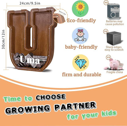 Personalized Wooden Letter Piggy Bank for Kids Larger Letter Piggy Bank for Boys and Girls Initial Coin Bank Customized Piggy Bank Perfect Wood Kids Money Bank for Birthday and Festival