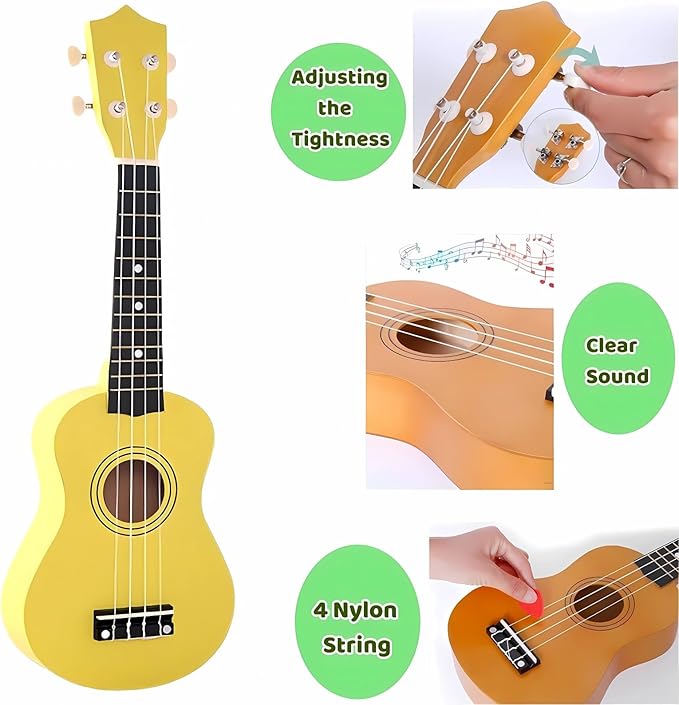 21 Inch Wooden Kids Toddler Child Children Acoustic Guitar Musical Instruments Ideal for 3-9 Year Old Boys Girls Gifts (Yellow)