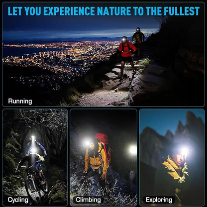 AMAKER LED Headlamp Rechargeable, 9000mAh Long Battery Head Lamp with 5 Modes, IPX7 Waterproof USB Rechargeable Headlight, Zoomable Headlamp for Adults, 90° Adjustable for Camping Hunting Climbing