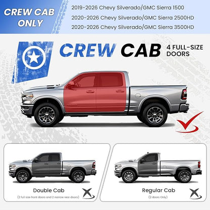 PZ 6.5" Rustproof Running Boards Side Steps Compatible with Chevy Silverado/GMC Sierra 1500 Crew Cab 2019-2026, 2020-2026 2500HD 3500HD,500 lbs Mirror Stainless Steel Side Step Nerf Bar Ridge Pattern