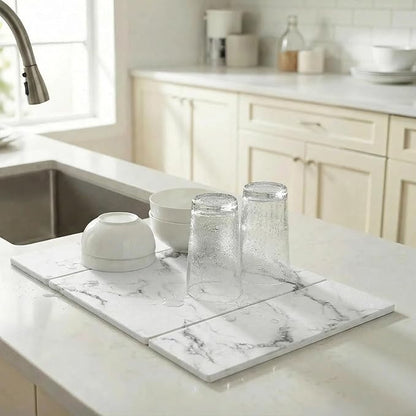 Large Stone Drying Mat for Kitchen Counter, Water-Absorbent Marble Diatomaceous