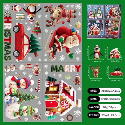 Christmas Window Stickers Easy Apply Fun Christmas Window Clings Decor Set-Vibrant Santa,Woolen Tree Car House,Reindeer & Snowman Static Decals-Removable - Safe for Home, Office, School Indoor Use