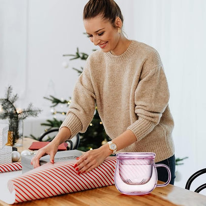 DOPUDO 11oz Pink Glass Tea Cup