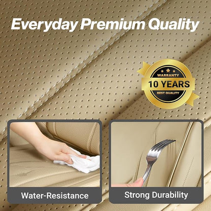 Coverland Custom Truck Car Seat Covers Front Seats for [2016-2025 Titan Crew Cab] - Protector Car Seat Cover Water Resistant Leather Memory Form Back Support Seat Cushion [Front-Beige]