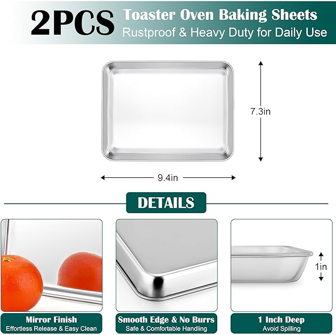 E-far Small Baking Sheet with Wire Rack, Stainless Steel Cookie Sheets Trays &
