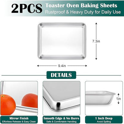 E-far Small Baking Sheet with Wire Rack, Stainless Steel Cookie Sheets Trays &
