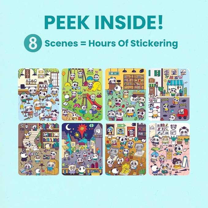 Cupkin Panda Sticker Book Activity for Kids, Toddler Airplane Travel Essentials, 300+ Stickers for Kids + 8 Scenes + Coloring Book Pages, Panda Bear Lover Gift, Children's Crafts Ages 2-8