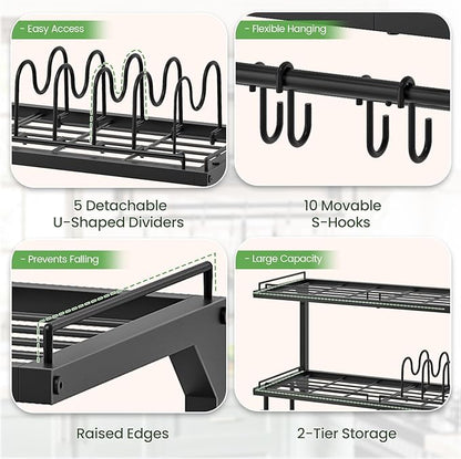 CHOEZON Pot Rack, Wall Mounted Pan Holder, 2-Tier Pot and Pan Organizer