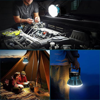 LED Camping Lantern Light Compatible with Makita 18V Battery, 2400LM 3 Adjustable Brightness Cordless Portable LED Work Light Floodlight with Hook for Tent Jobsite Ceiling(No Battery)