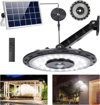 INDARUN Solar Shed Light with On/Off Switch, Up to 3000LM Solar Indoor/Outdoor Lights with 5 Modes, Motion Sensor Pendant for Barn, Gazebo, Garage, Patio, Yard