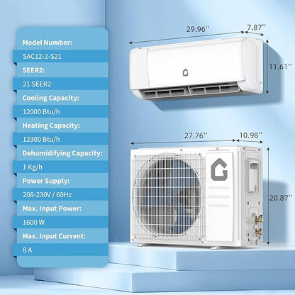 12000BTU Mini Split Air Conditioner& Heater, 21 SEER2 230V Wall-Mounted