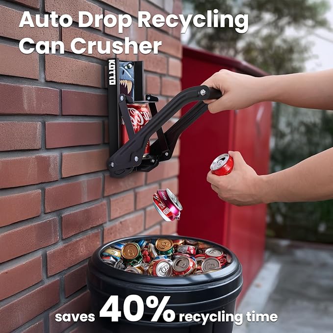 Can Crusher with Auto-Drop Recycling System | Built-In Bottle Opener | 8-16oz Capacity | Includes Kitchen Storage Bag | Heavy Duty Metal Design, Space-Saving & Hands-Free Operation- Halloween gifts