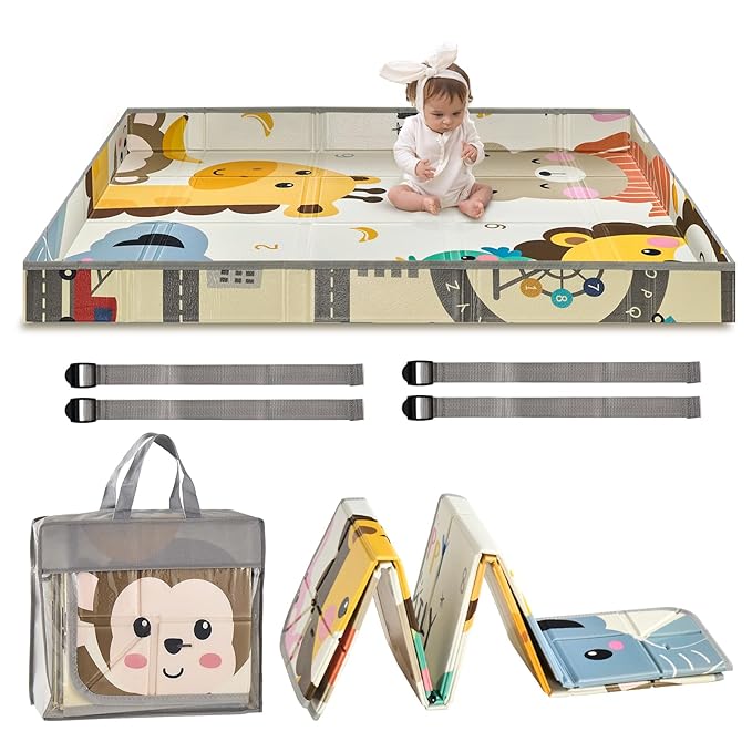 VEVOR Baby Play Mat, 55"" x71 Baby Crawling Mat, Non-Slip One-Piece Foam Baby Playmat, Foldable Portable Reversible Floor Mat with Travel Bag, Waterproof Activity Playmats for Babies, Toddlers, Infan