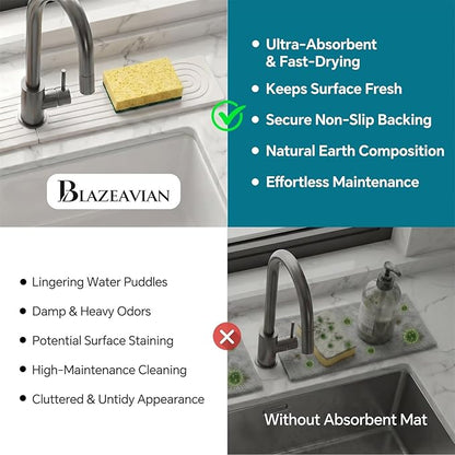 Stone Faucet Mat for Kitchen Sink-Diatomite Drying Stone Mat& Sink Protector