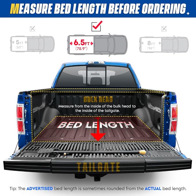 Soft Roll-up Truck Bed Tonneau Cover for Ford F-150 2015-2025 2015 2016 2017 2018 2019 2020 2021 2022 2023 2024 2025, Fleetside 6.5 ft 78.9 in Bed