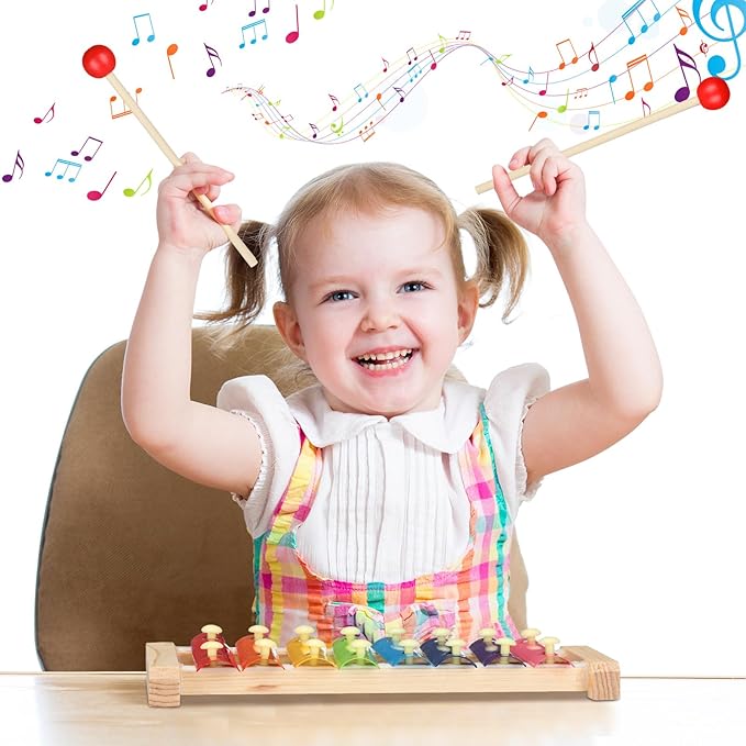 6 Pcs Xylophone for Kids Wooden Xylophone with Mallets Musical Instrument Wood Baby Percussion Kit for Educational Preschool Music Learning
