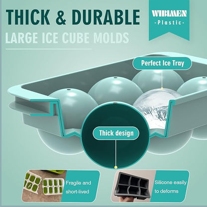 WIBIMEN Large Ice Cube Molds, Big Round Whiskey Ice Cube Trays