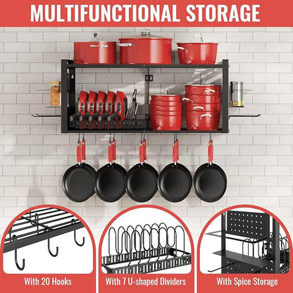 31 Inch Pot Rack Wall Mounted，3 in 1 Pots and Pans Organizer