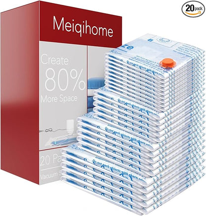 Vacuum Storage Bags 20 Combo (4 Jumbo/4Large/4 Medium/4 Small/4 Roll), Plastic Packaging Bags,Space Saver Sealer Bags for Clothes, Pillows, Comforters, Blankets, Bedding