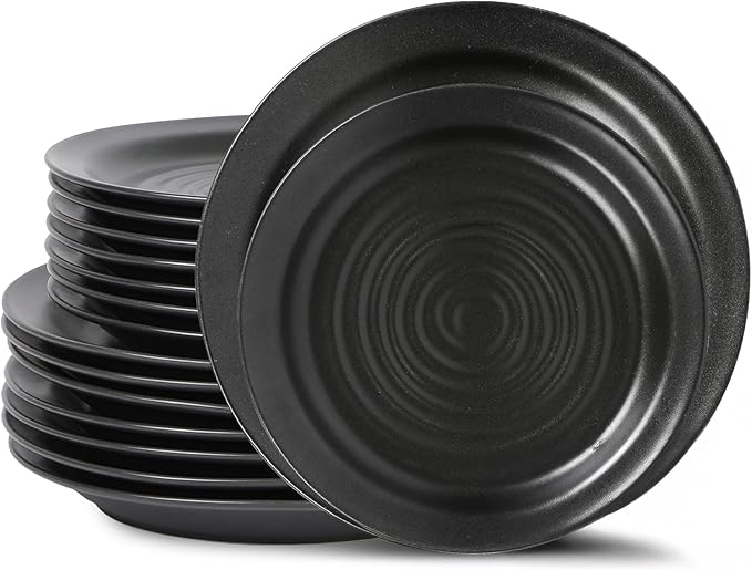 Stone Lain Orbit 12-Piece Dinnerware Set Stoneware, Plates and Bowls Set, Pasta Bowls, Microwave and Dishwasher Safe, Dish Set for 4, Charcoal